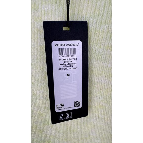 Vero Moda Women Le Fille Seafoam Green Knit Short Puff Sleeve Sweater Size M NWT - Picture 7 of 10